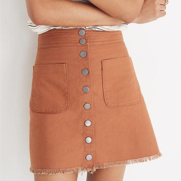 Madewell Camel Cutoff Snap Front Mini Skirt Size 4 - Picture 2 of 9
